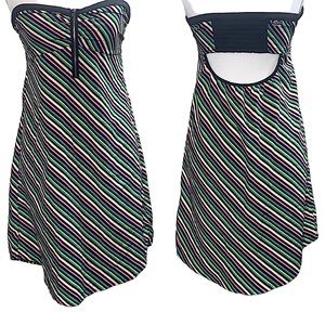 ROXY: Strapless Neon Striped Dress with open back and Zipper front -Size Small
